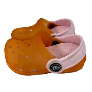 Crocs Clogs Toddler Girl Shoes Size Girls 5C Translucent Orange/ Pink Good‎ Cond